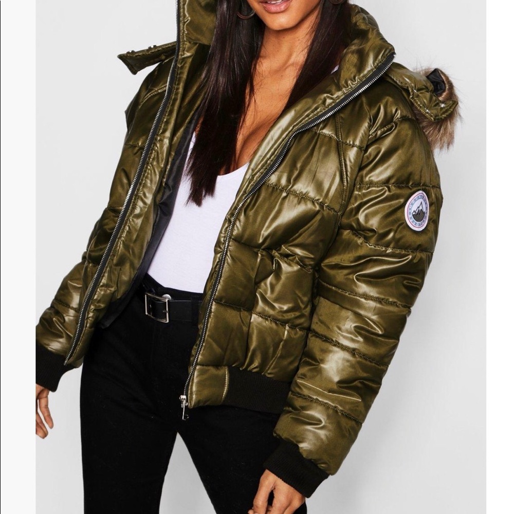 Boohoo Puffer Jacket with Faux Fur Hood